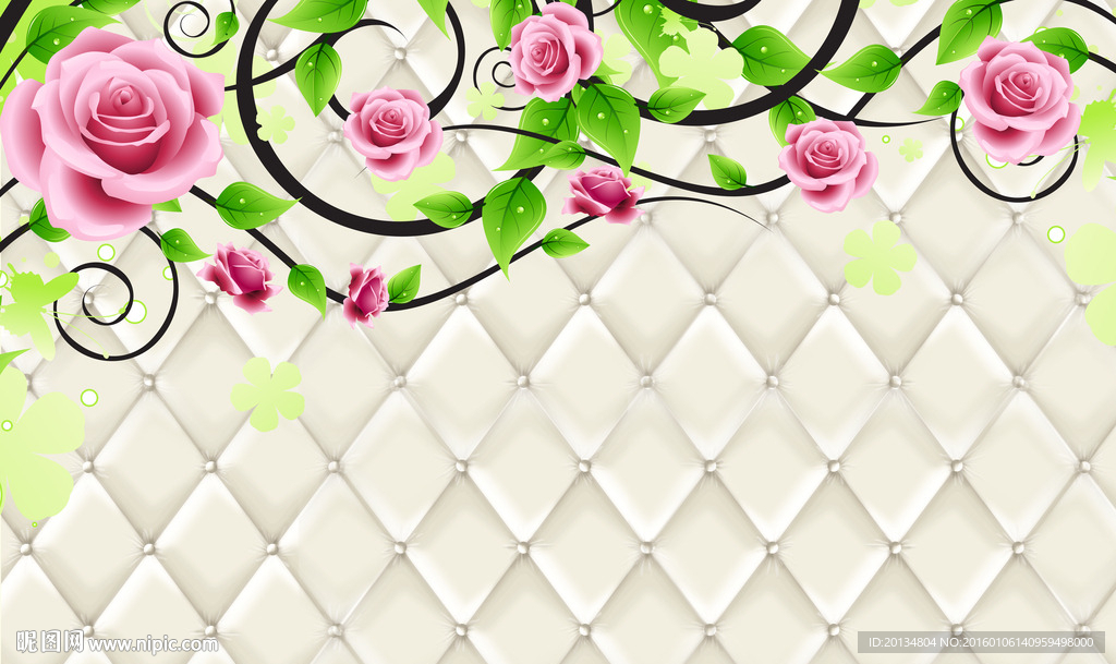 3D软包藤蔓花藤背景墙