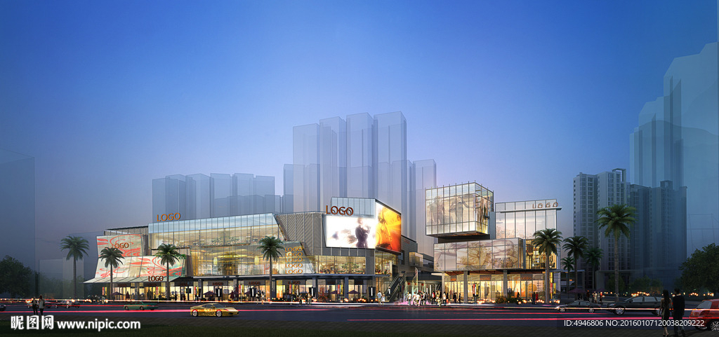 河源商业街夜景人视效果图