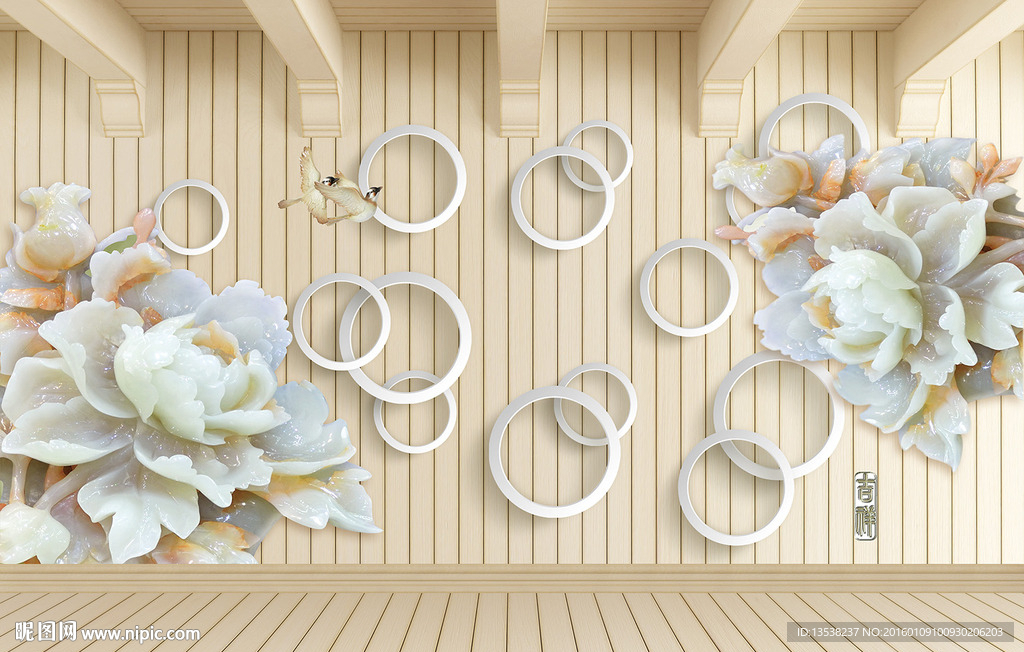 3D壁画玉雕花卉背景墙