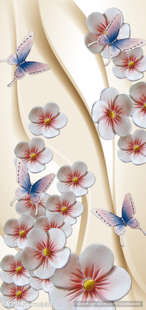 3d浮雕花朵蝴蝶玄关