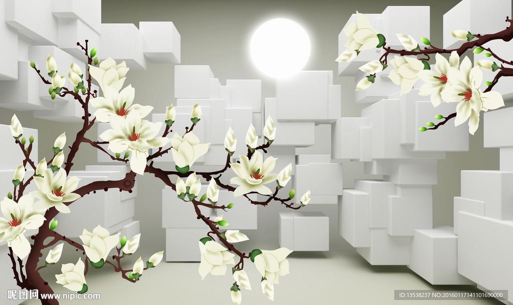 3D立体背景玉兰花