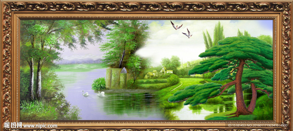 油画风景 迎客松