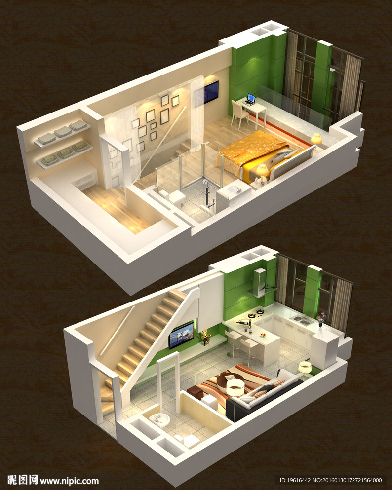 soho 跃层立体户型psd