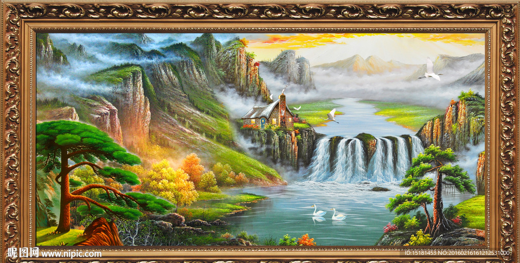 油画风景 迎客松