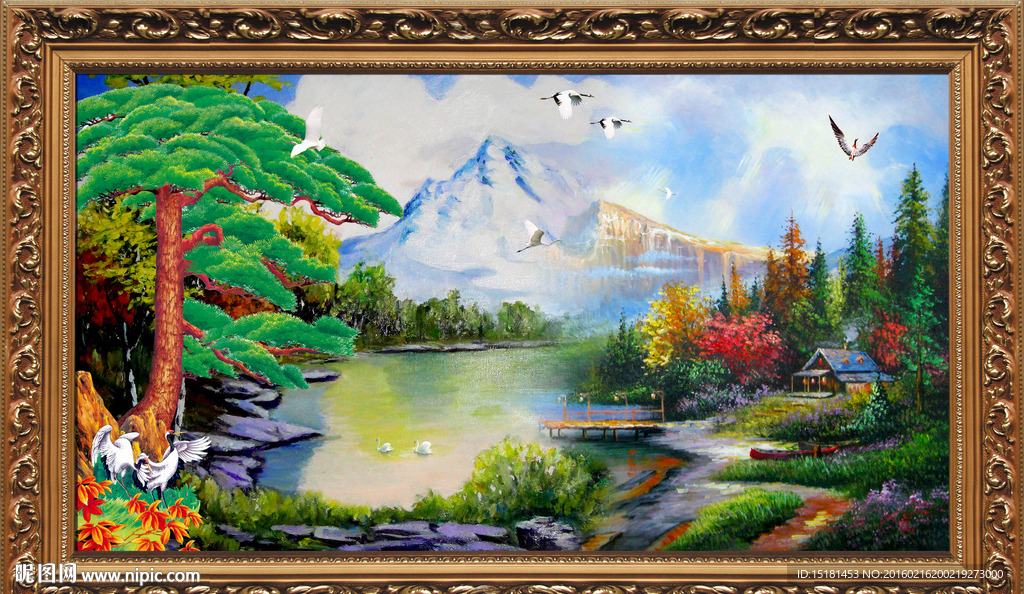 油画风景 迎客松