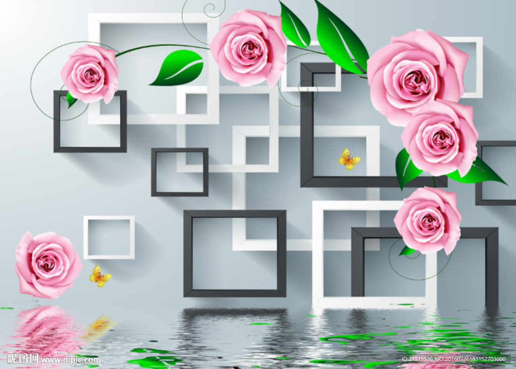 3D玫瑰花倒影图