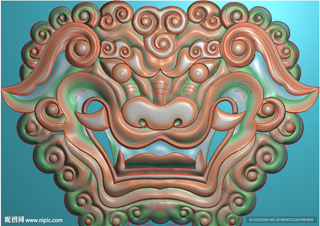 仿古动物狮子头兽头精雕浮雕灰度