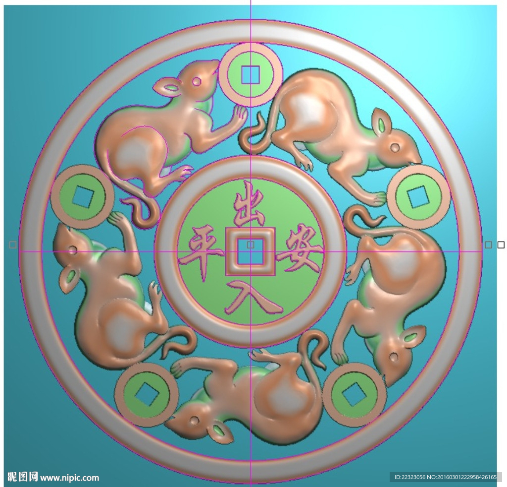 镂空圆形老鼠出入平安精雕浮雕