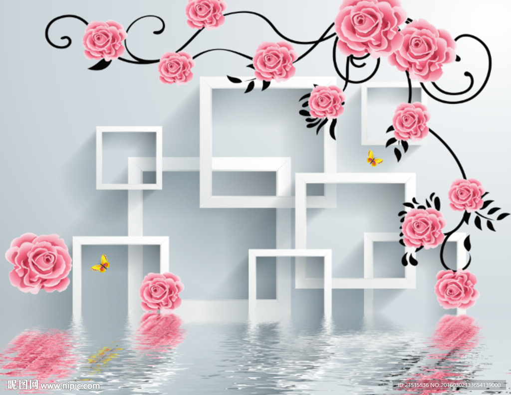 3D玫瑰花倒影