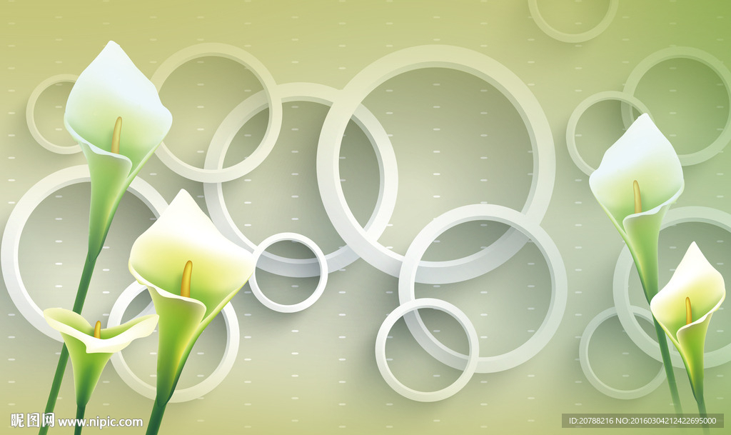 3D圆圈马蹄莲花卉电视墙