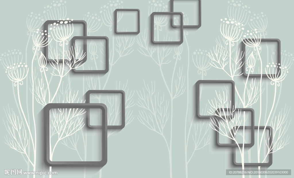 3D方框植物树木电视墙