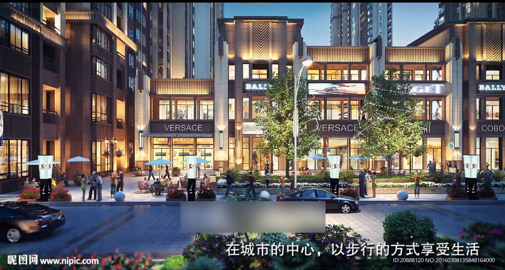 商业街动画 步行街夜景动画