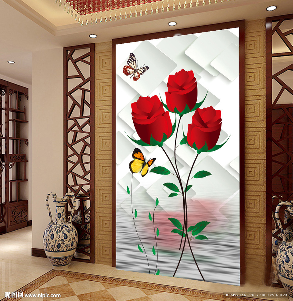 水中玫瑰花玄关平面图