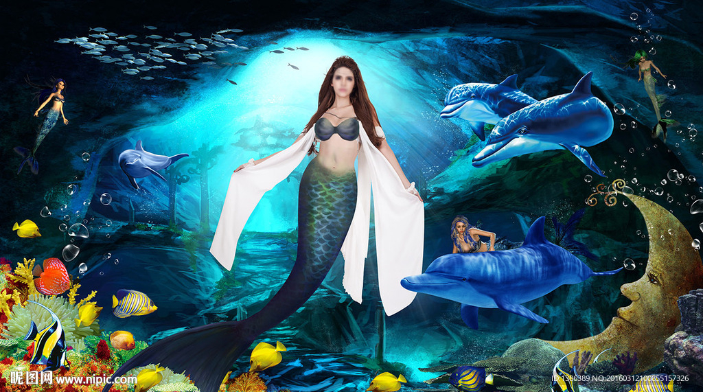 美人鱼海豚海底世界婚礼写真背景