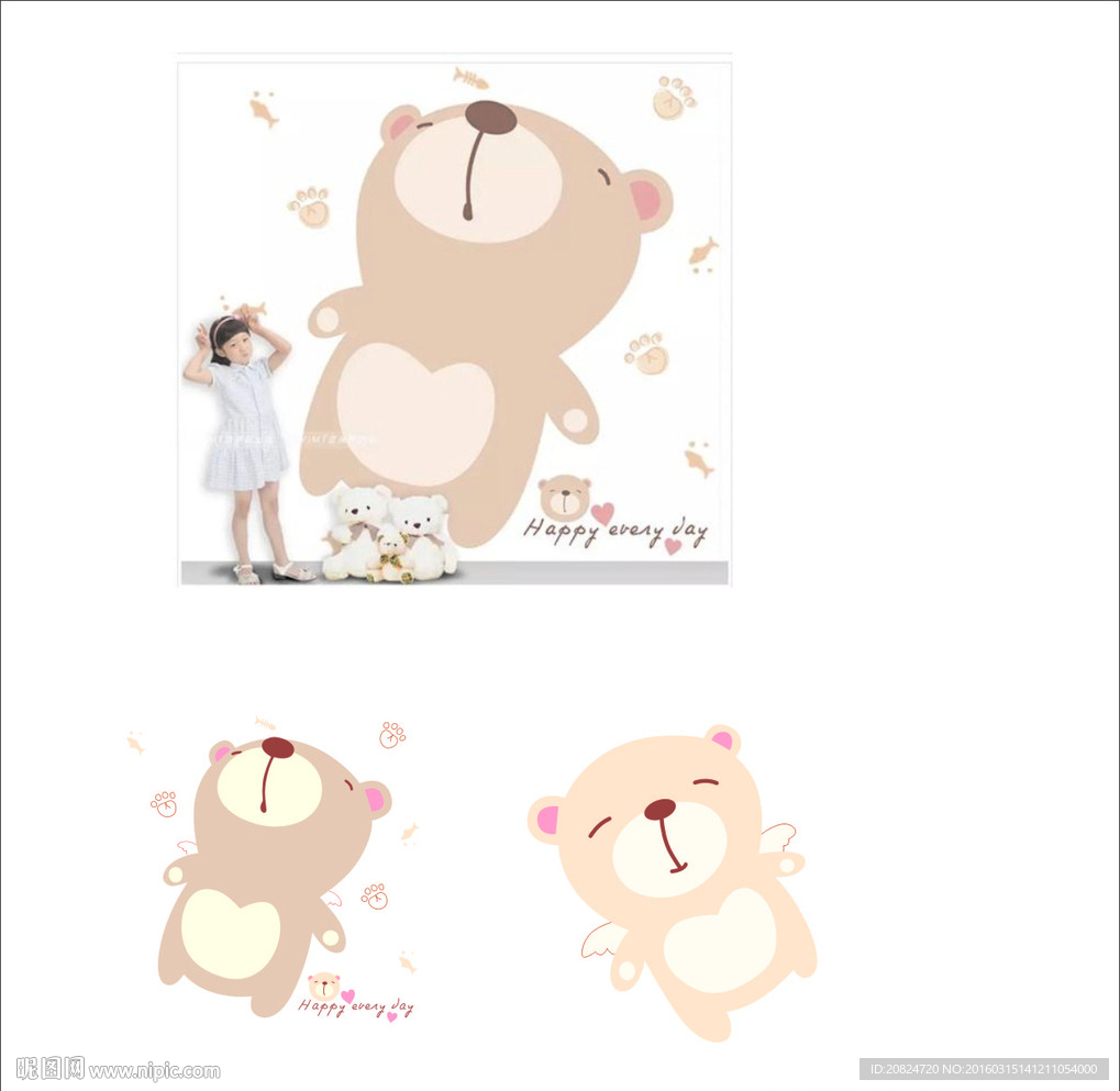 小熊墙贴矢量图