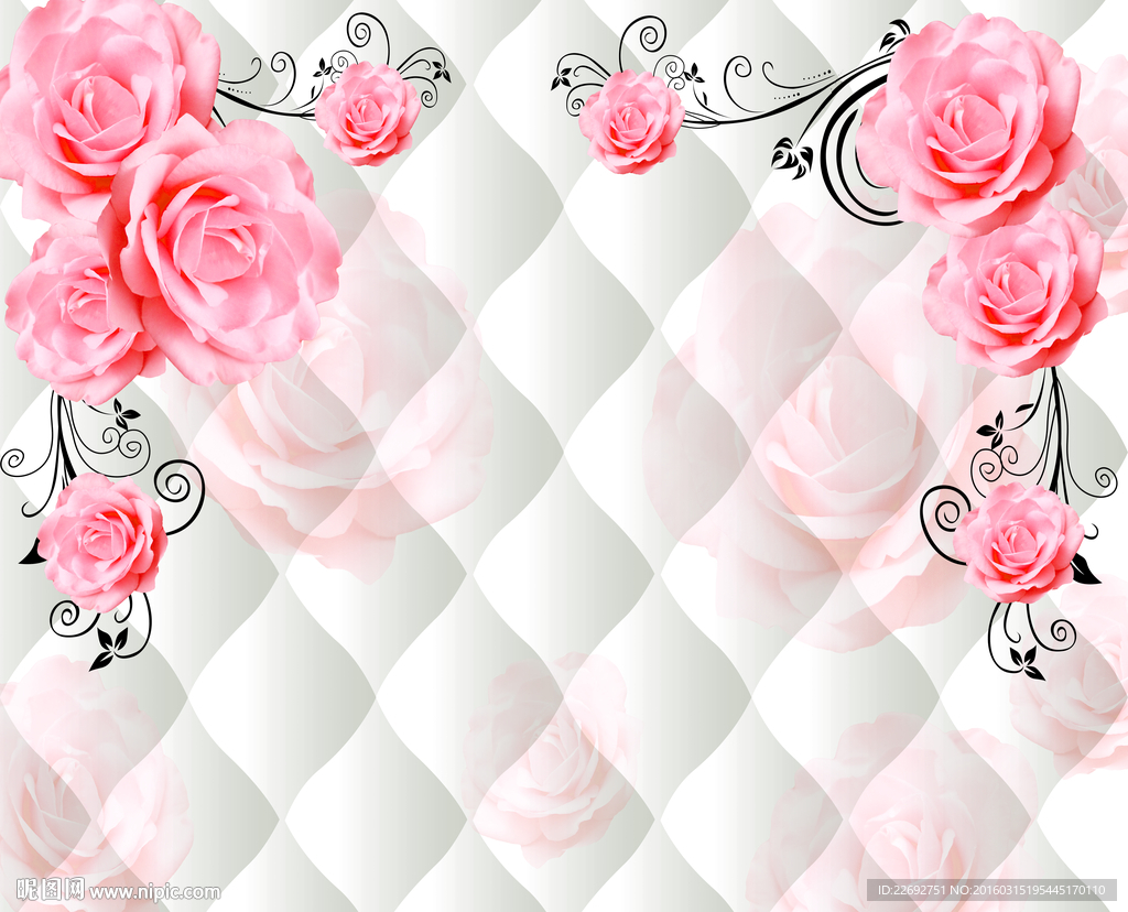 3d软包简约玫瑰花大型背景墙