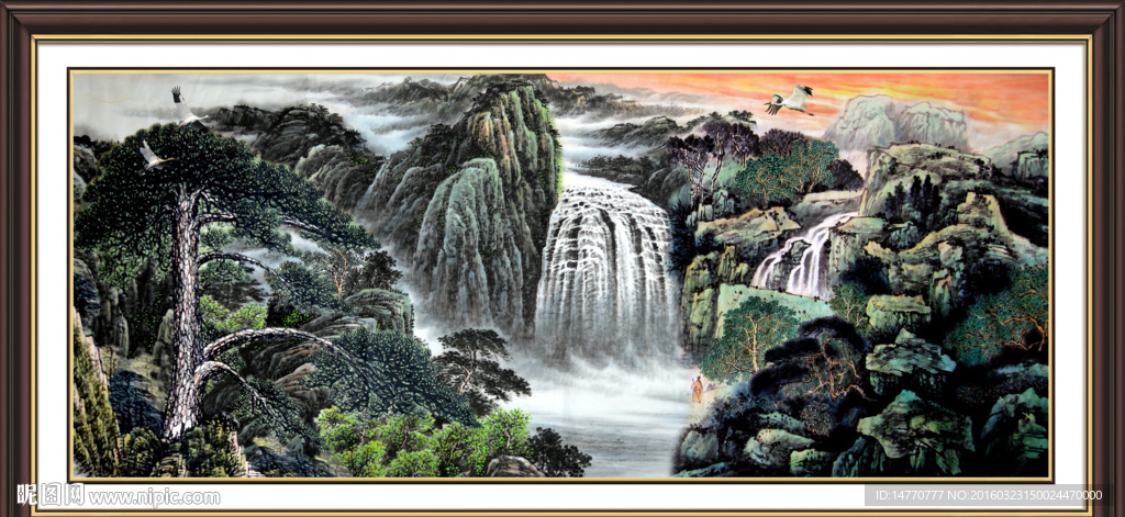 国画迎客松 山水画