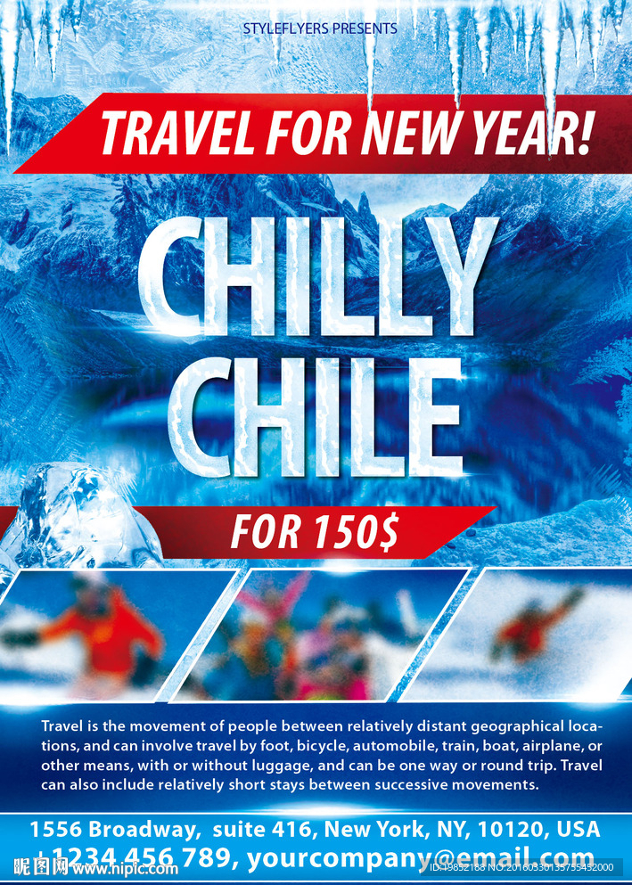 蓝色冬季滑雪宣传海报