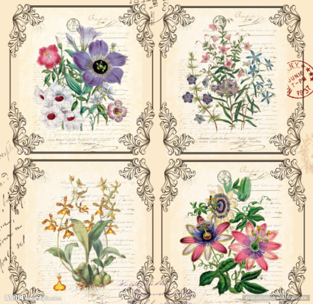 装饰画 无框画  欧美花纹