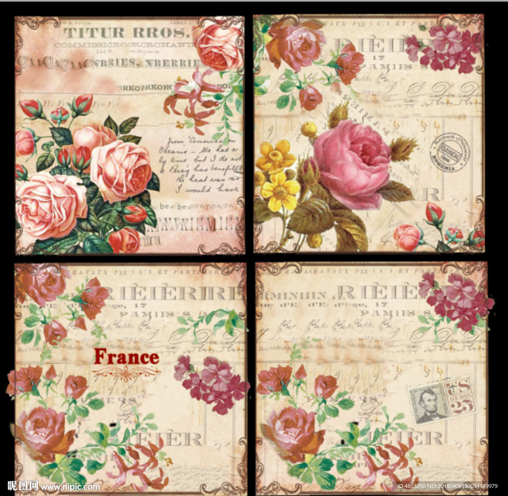 装饰画 无框画  欧美花纹