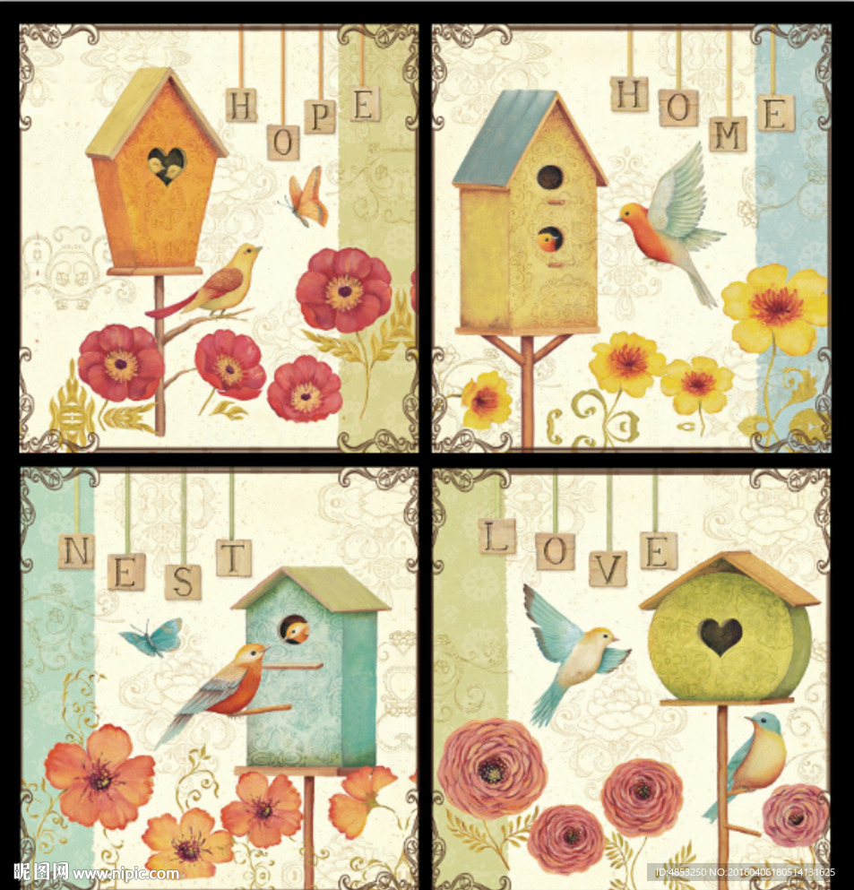 装饰画 无框画  欧美花纹