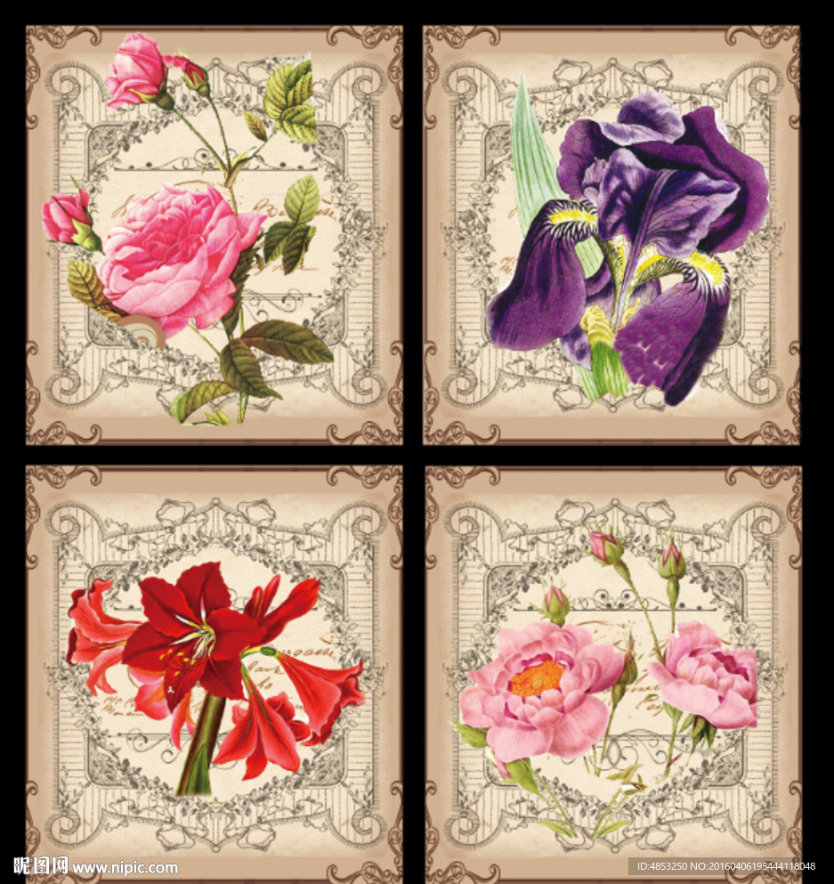 装饰画 无框画  欧美花纹