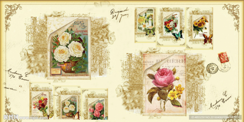 装饰画 无框画  欧美花纹