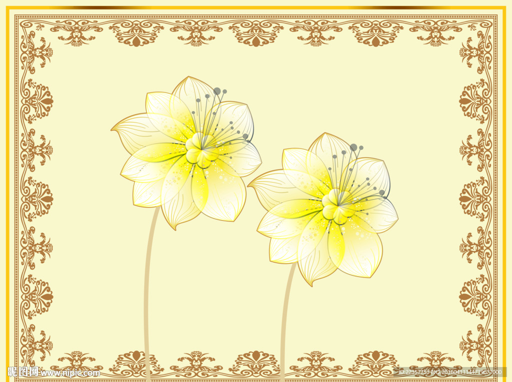 欧式花纹花朵风景电视背景墙PS