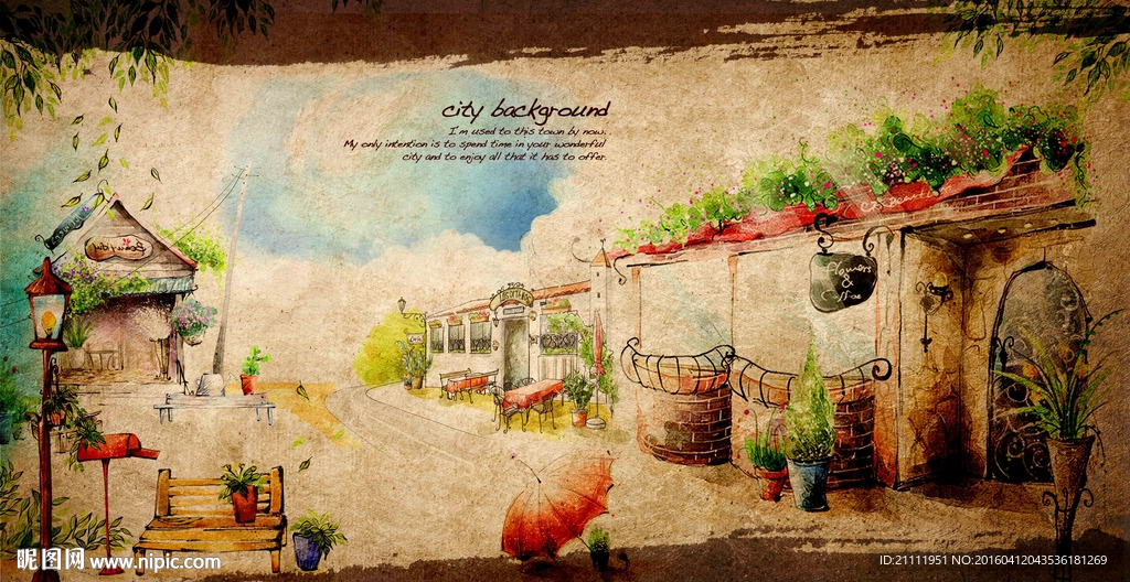 复古水彩背景墙