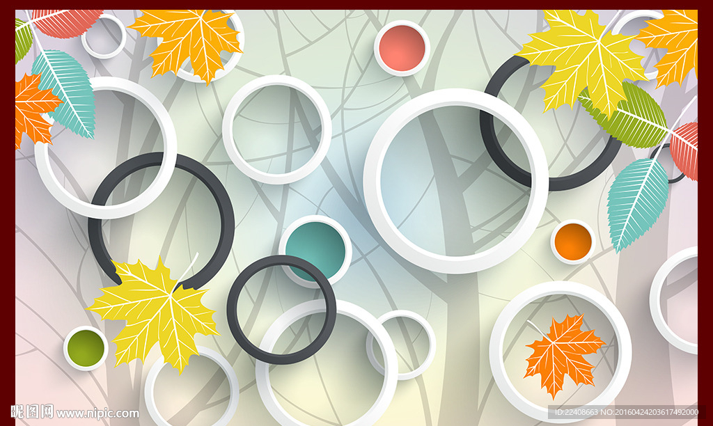 多彩3D幻影抽象树林壁画