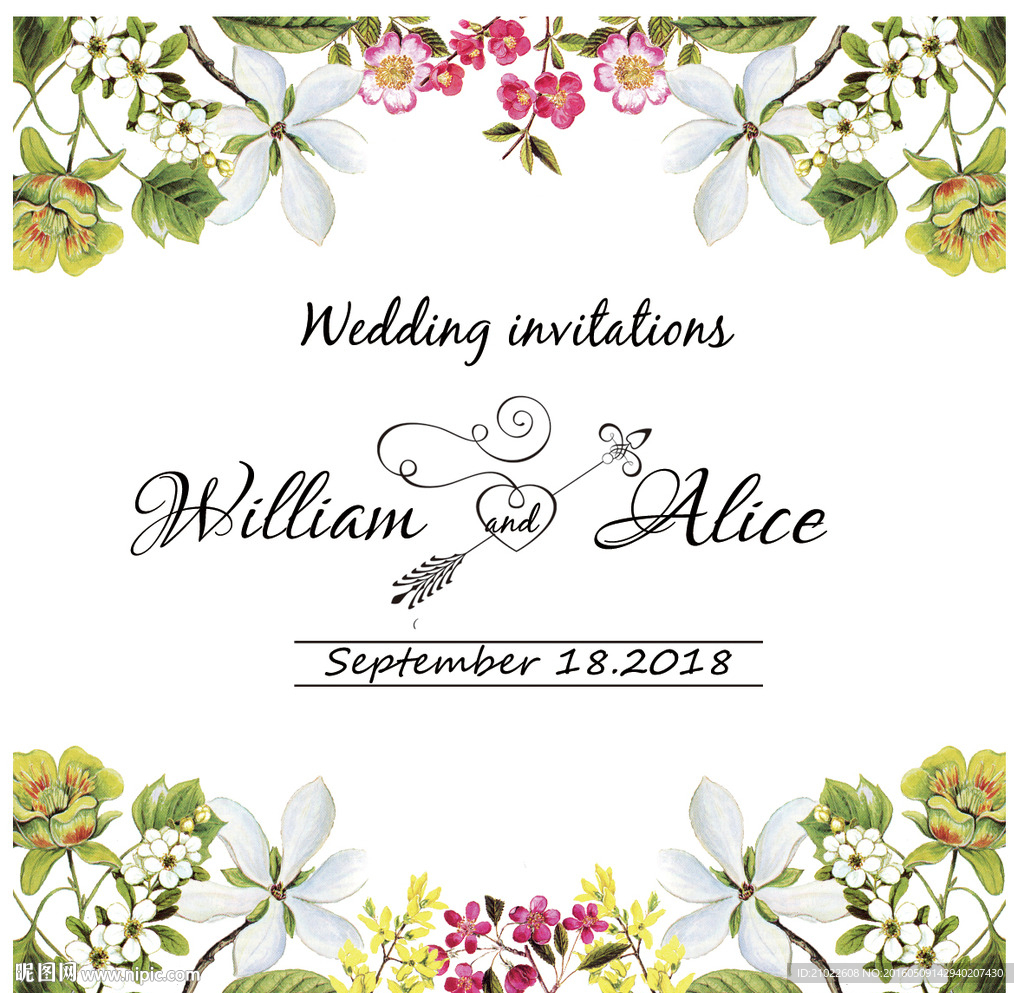 浪漫鲜花结婚婚礼请柬邀请卡