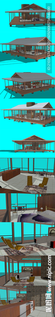 东南亚风格木制阳光玻璃别墅SU