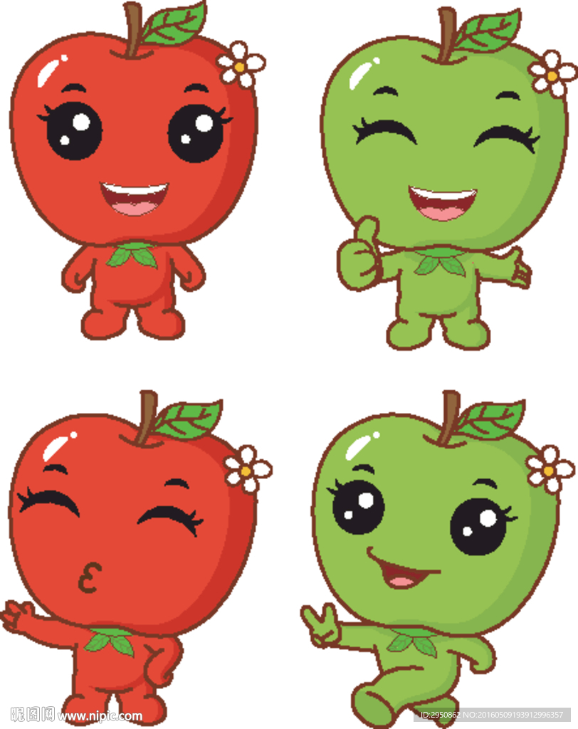 卡通红苹果绿苹果精灵矢量图