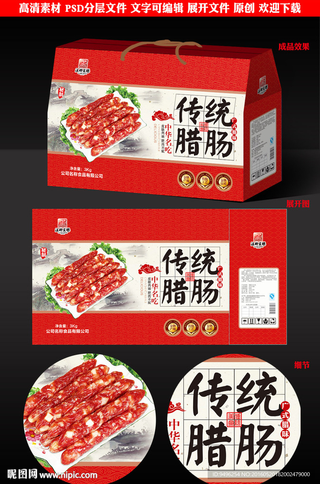 传统广式腊肠礼盒源文件展开图
