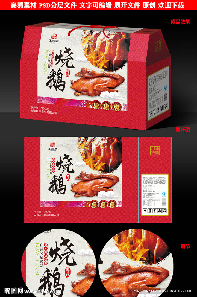 烧鹅包装礼盒源文件展开图