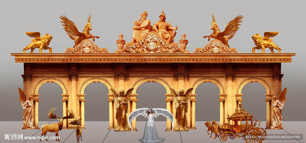 金碧辉煌欧式凯旋门宫殿门头背景