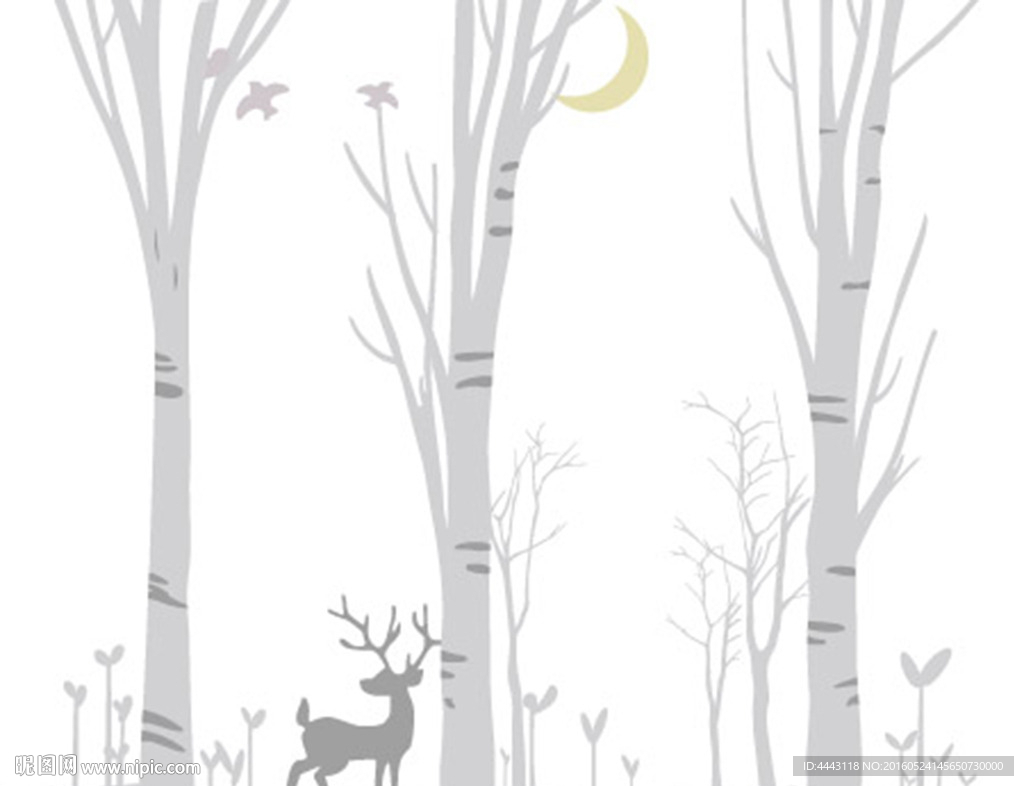 矢量卡通树剪影