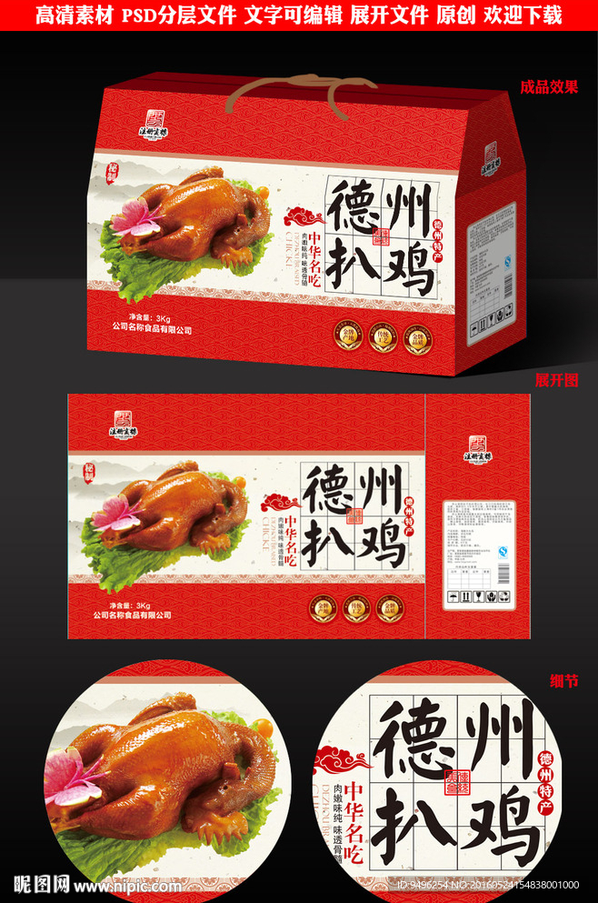 德州扒鸡礼盒包装源文件展开图