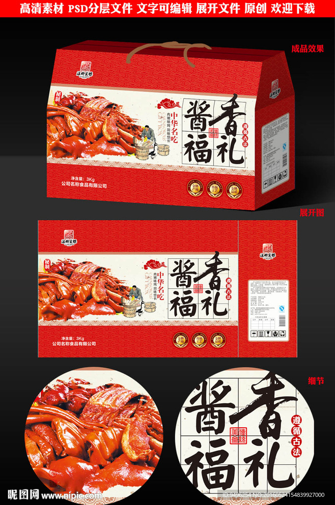 酱肉礼盒包装设计源文件展开图
