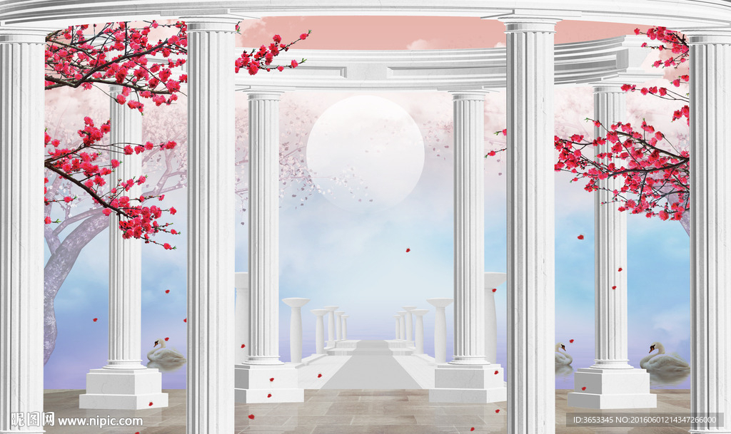 罗马柱3D背景墙