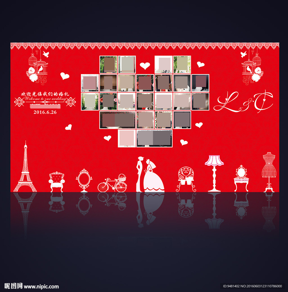 婚礼照片墙ps分层源文件