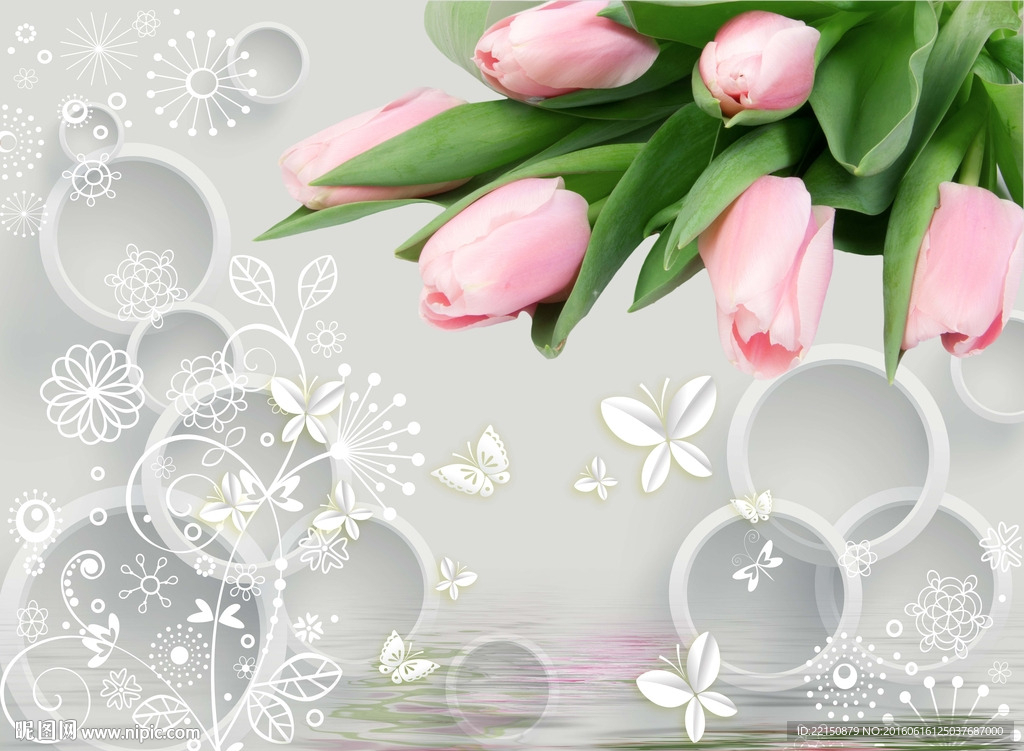 3D现代简约蝴蝶欧式花纹背景墙