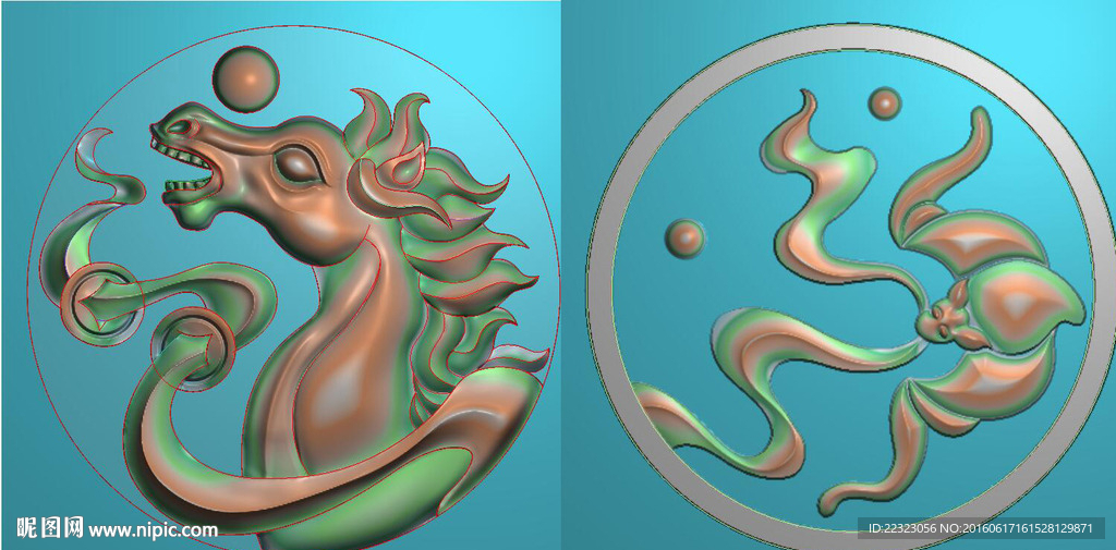 蝙蝠马双面挂件精雕图灰度图浮雕