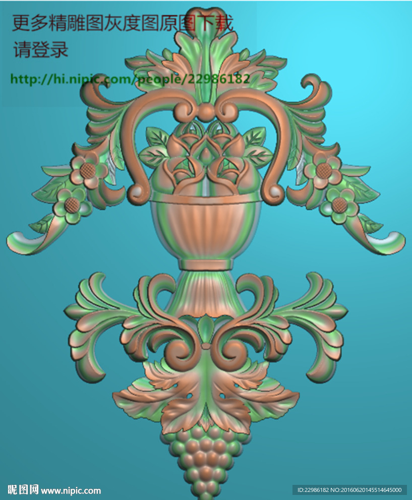 葡萄花瓶洋花门上精雕图