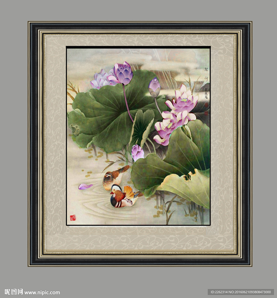 中国画水墨荷塘柳枝