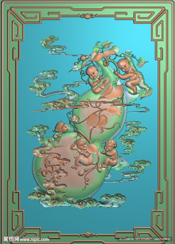 葫芦童子蝙蝠精雕图