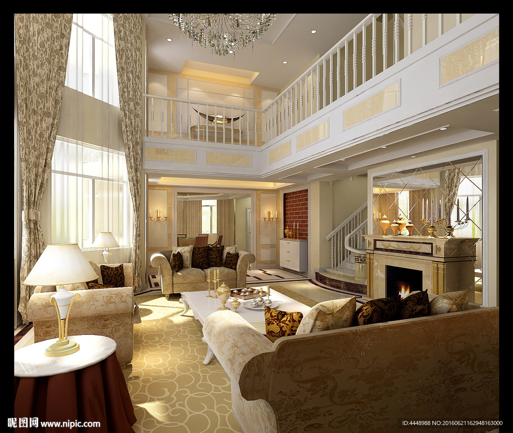 欧式别墅客厅效果图