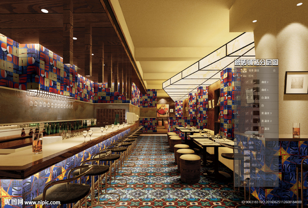 餐厅咖啡瓷砖铺贴分层