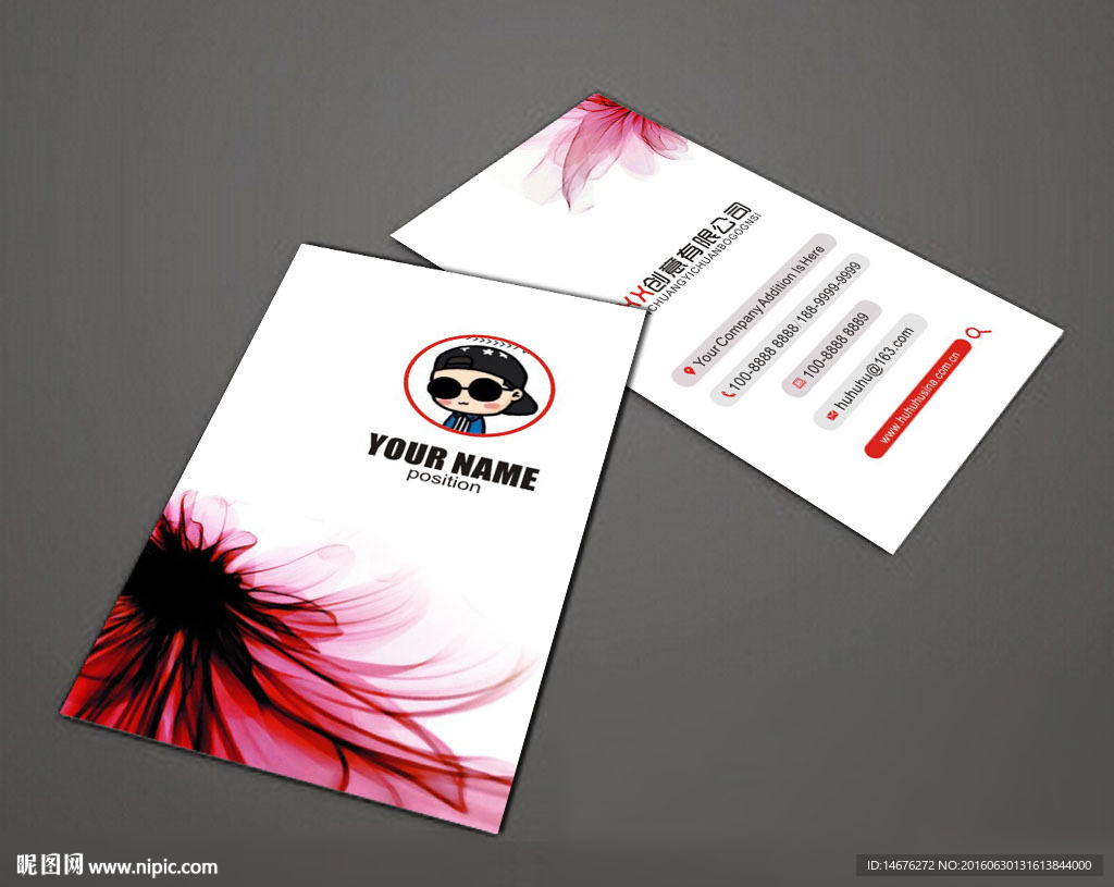 时尚花纹竖版卡通人物名片