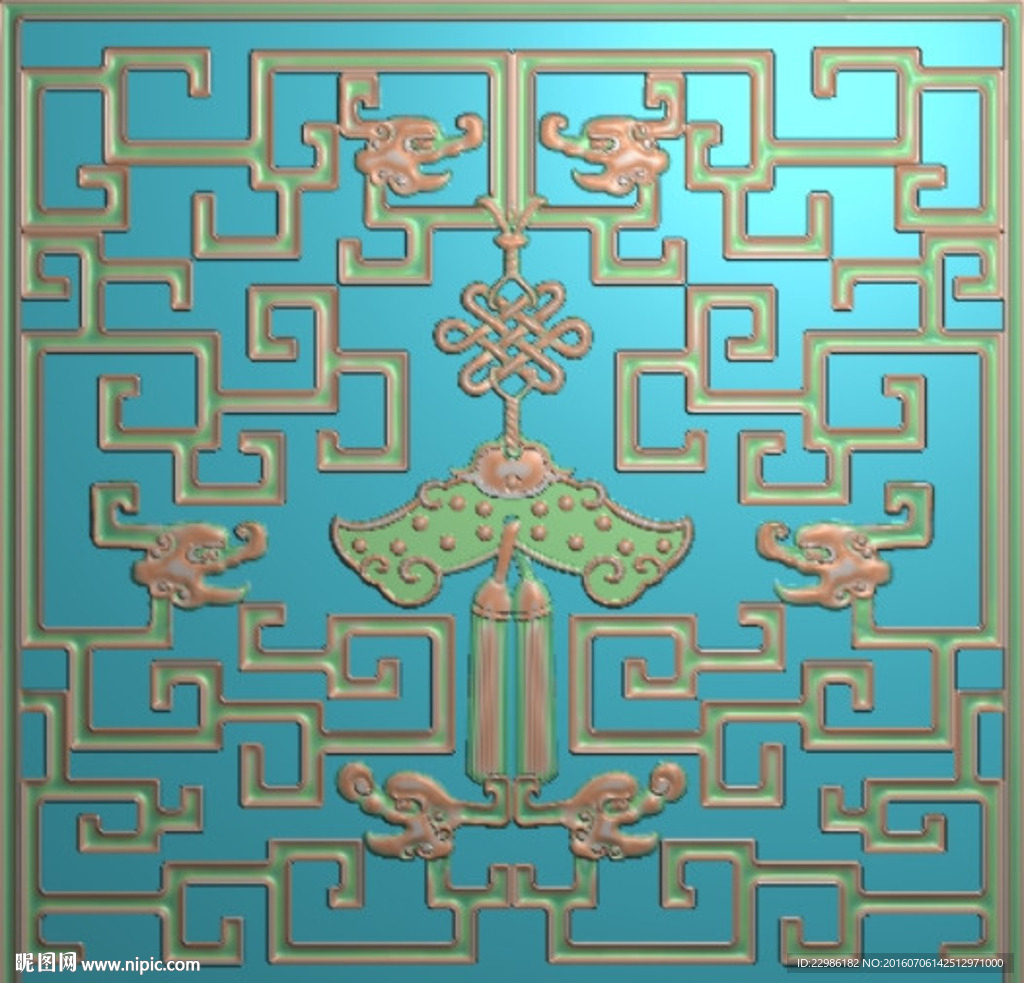 拐子龙勾仔蝙蝠中国结门板精雕图